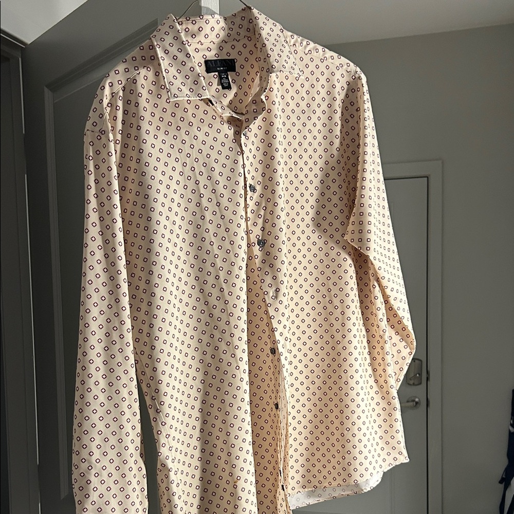 Alfani Men's Beige Geometric Button Down Shirt